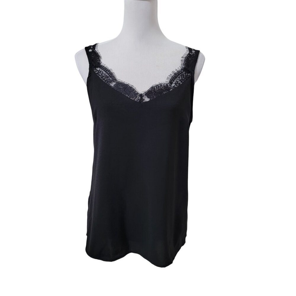 Black Size S Eyelash Lace Trim Shell Tank, Excellent Used Condition